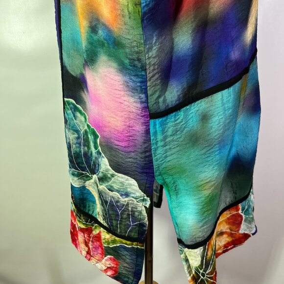 Ali Miles Size L Open-Front Kimono Jacket Water Lillies Print Colorful - Picture 3 of 8